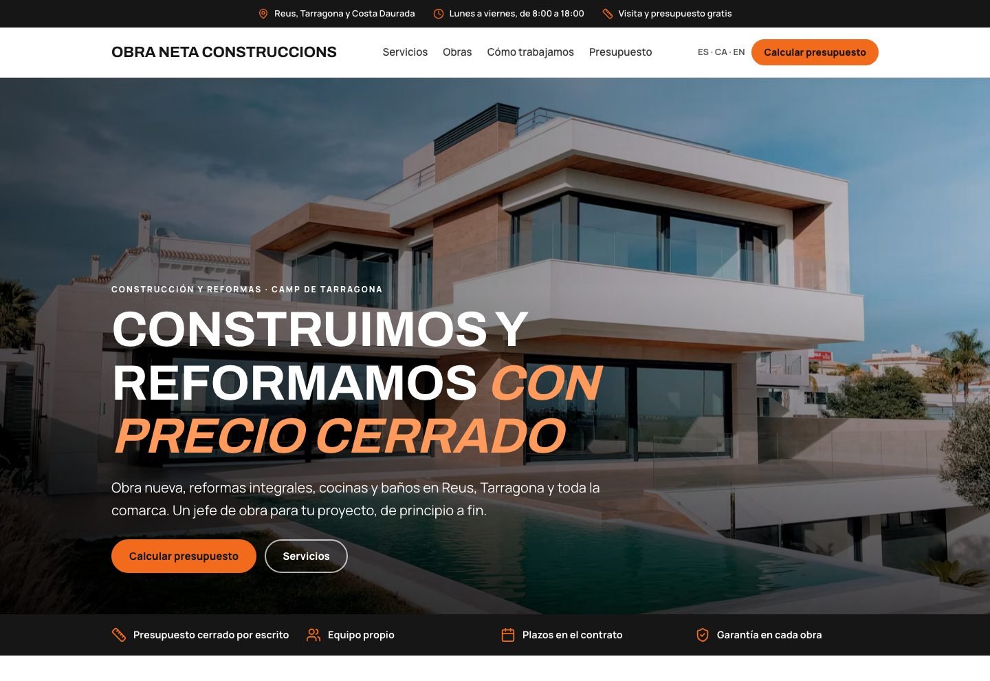 Portada de la web de Obra Neta Construccions