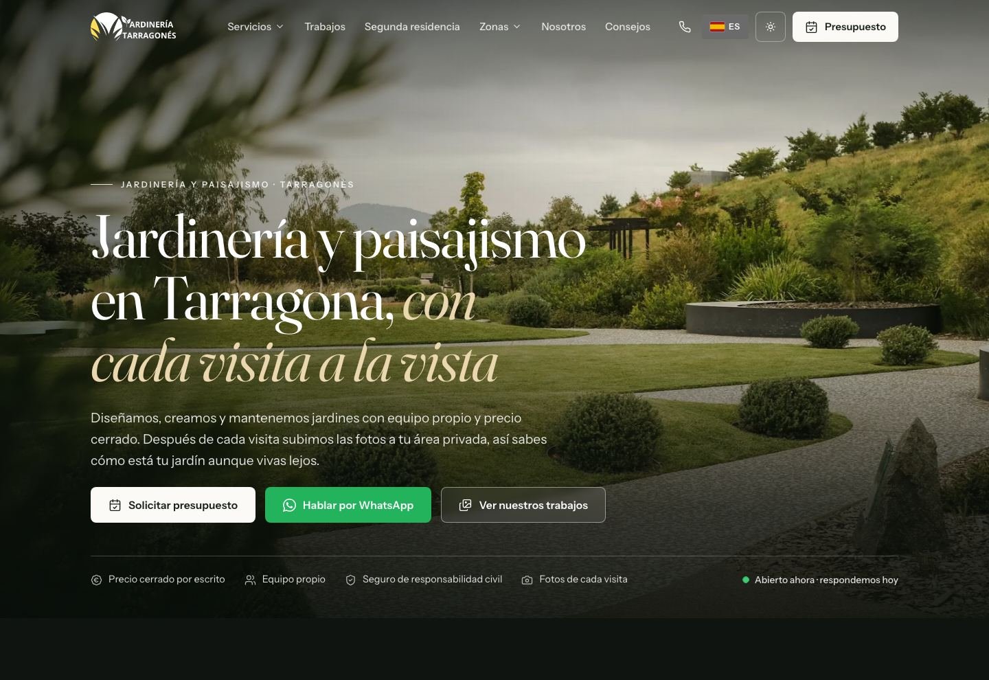 Portada de la web de Jardinería Tarragonés